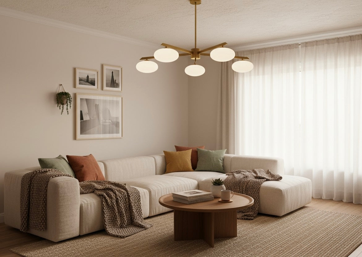 5 Light Globe Brass chandelier