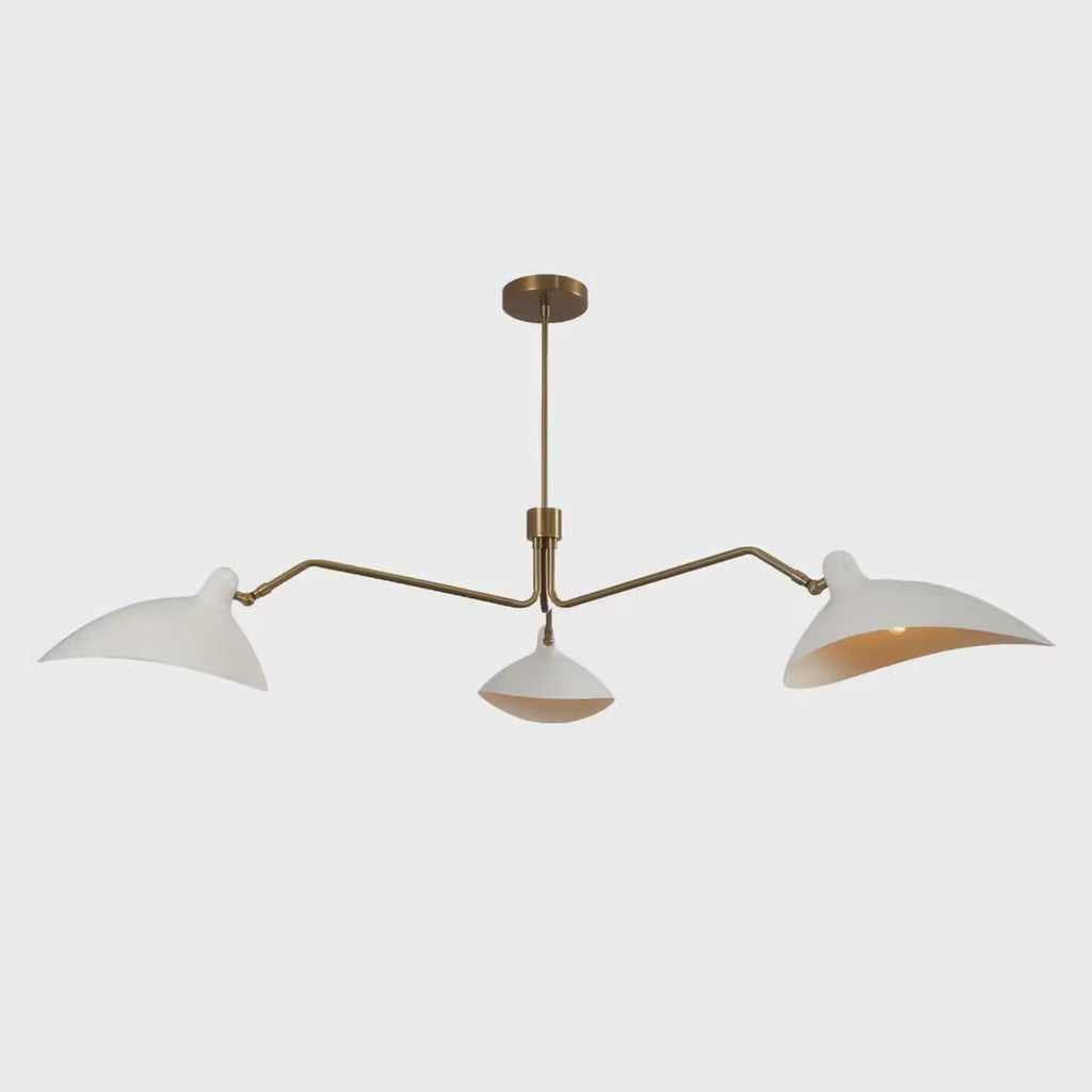 3-Light Curved Shades Mid-Century Chandelier