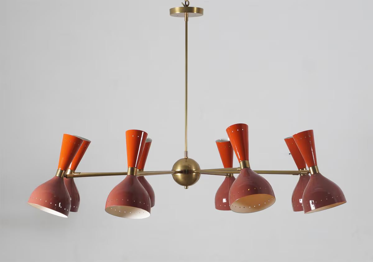 8 Light Stilnovo Style Diabolo Brass Chandelier