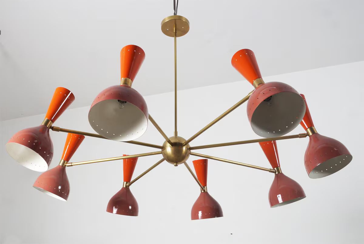 8 Light Stilnovo Style Diabolo Brass Chandelier