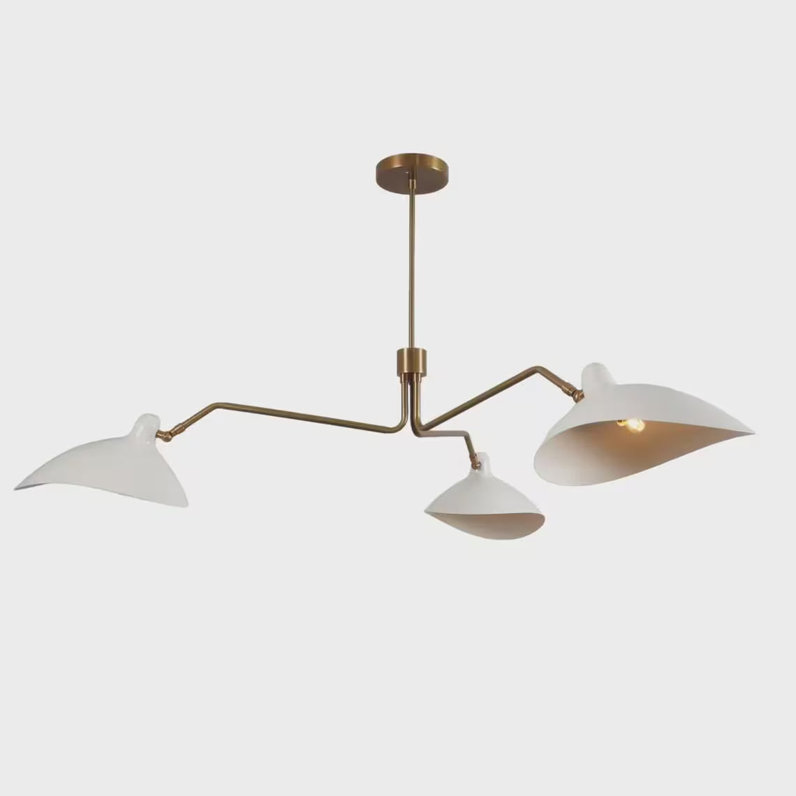 3-Light Curved Shades Mid-Century Chandelier